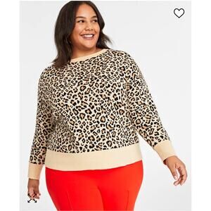On 34th 3X Leopard Print Pullover Crewneck Sweater Plus Size‎ Curvy Animal Print